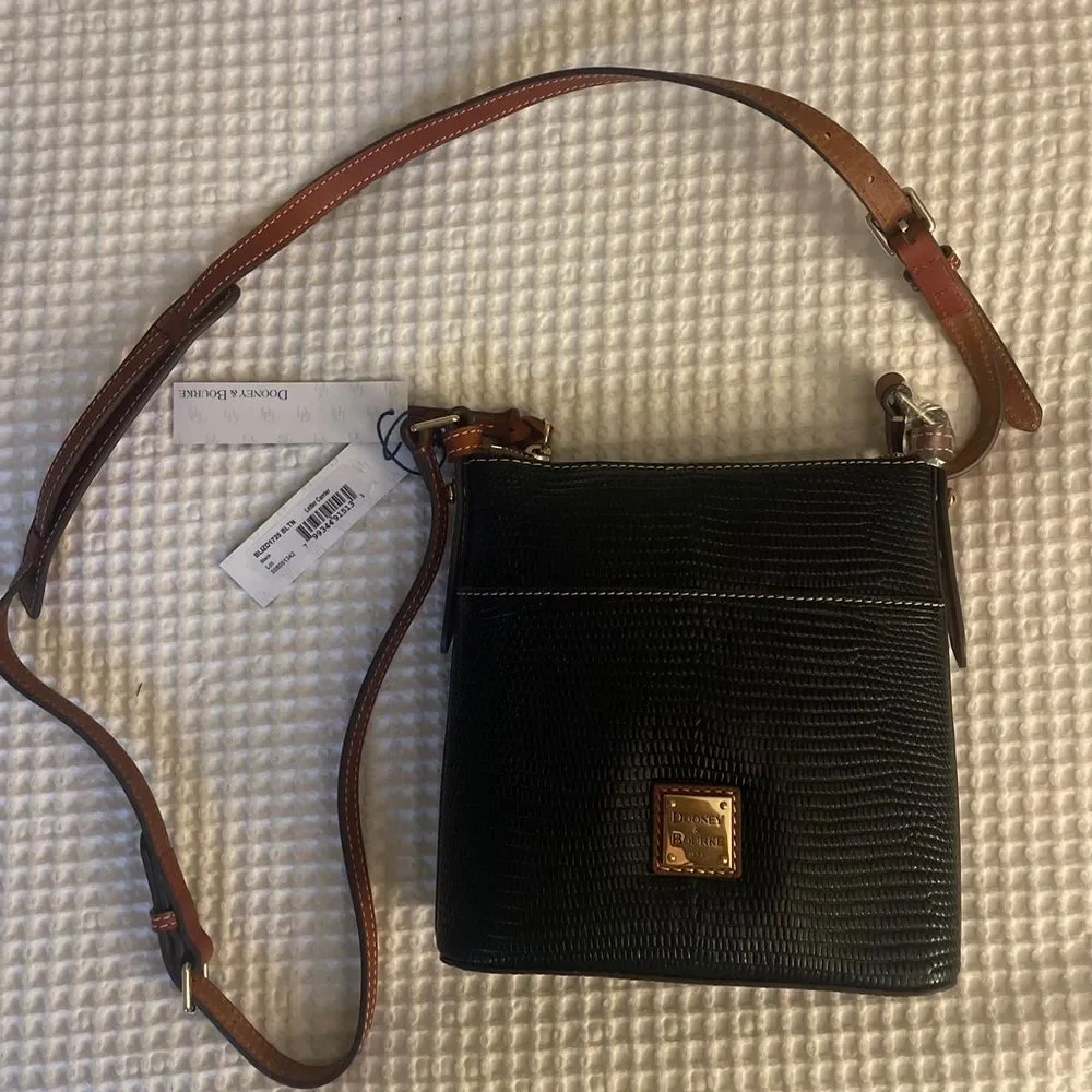 Dooney & Bourke Lizard Embossed Letter Carrier Crossbody bag black color